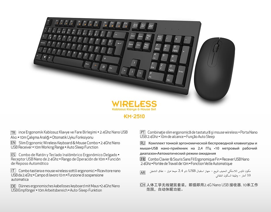 Everest Km-2510 Wireless Kablosuz Q Multimedia Klavye Mouse Set - Otomatik Uyku Modlu